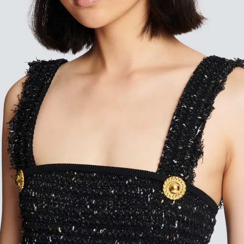 BALMAIN Lurex Tweed Strappy Top-6