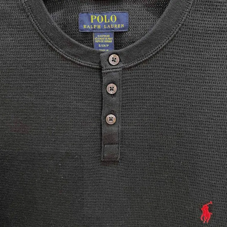 Polo Ralph Lauren Logo Print Button Pullover Long-Sleeved T-Shirt Women's Black-4