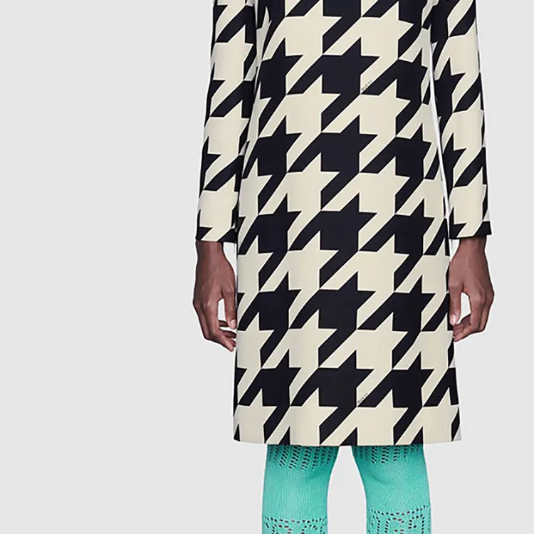 GUCCI Houndstooth Long Sleeve Shift Dress Multi-5