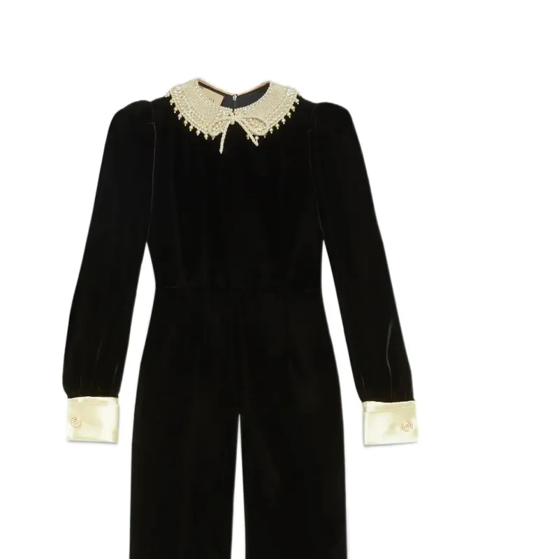 GUCCI Velvet Beaded collar Jumpsuit-3