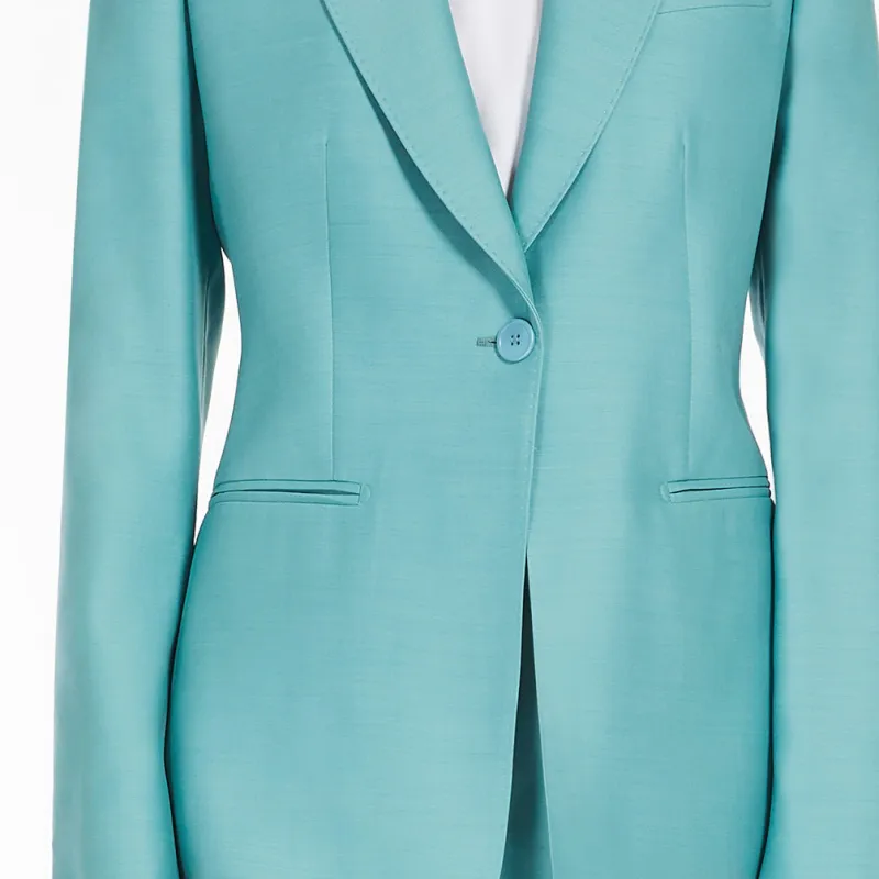 MaxMara Avoriaz Collection Single Breasted Blazer In Wool And Silk Duchess Business Suits Coats Women's Green-5