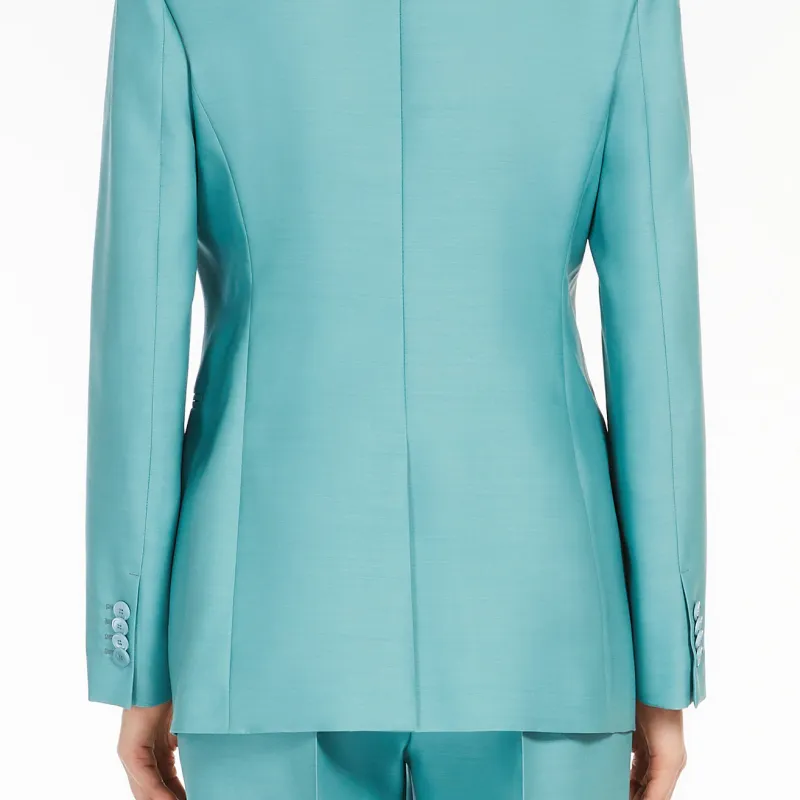 MaxMara Avoriaz Collection Single Breasted Blazer In Wool And Silk Duchess Business Suits Coats Women's Green-4