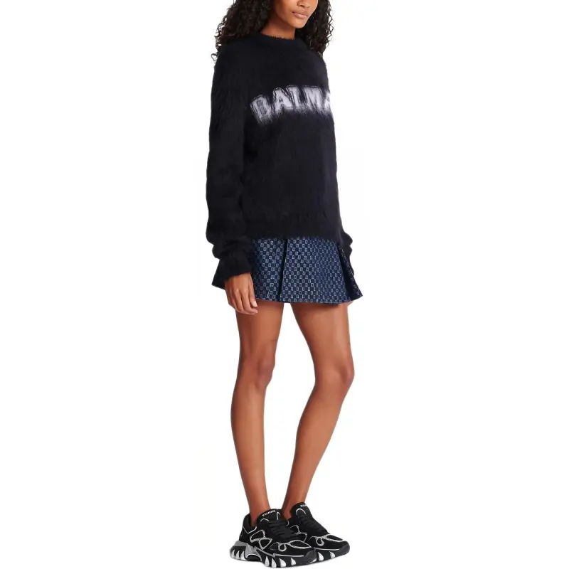BALMAIN Logo Jacquard Crewneck Knitted Jumper-4
