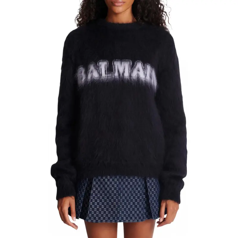 BALMAIN Logo Jacquard Crewneck Knitted Jumper-2