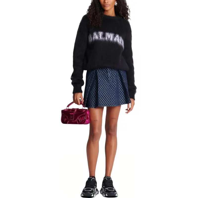 BALMAIN Logo Jacquard Crewneck Knitted Jumper-1