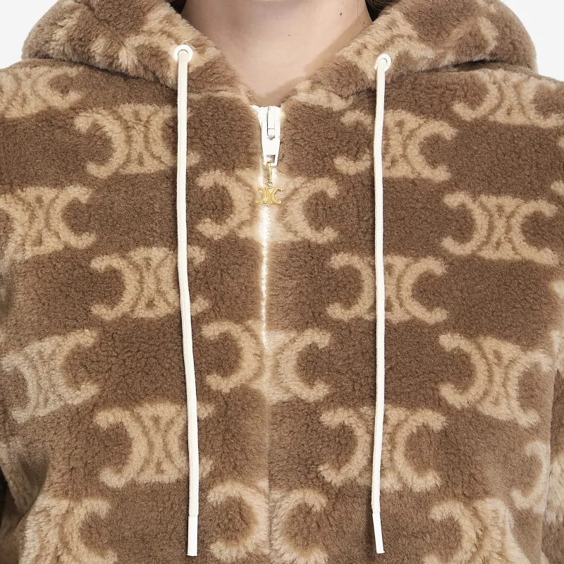 CELINE Hooded Jacket In Triomphe Wool And Fur-5