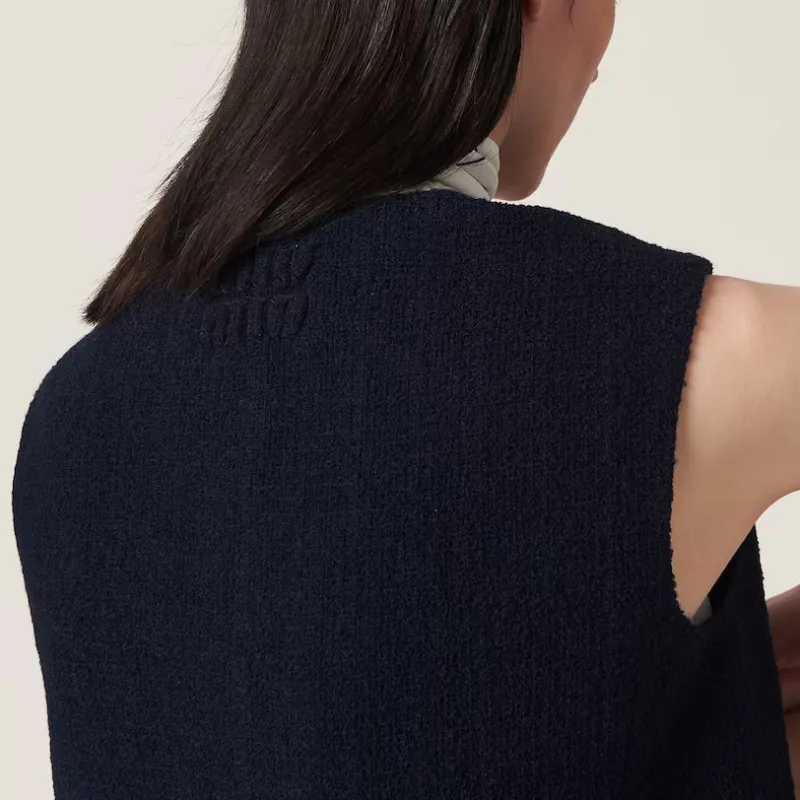 MIU MIU Single Breasted Tweed Vest Women's Marine Blue-4