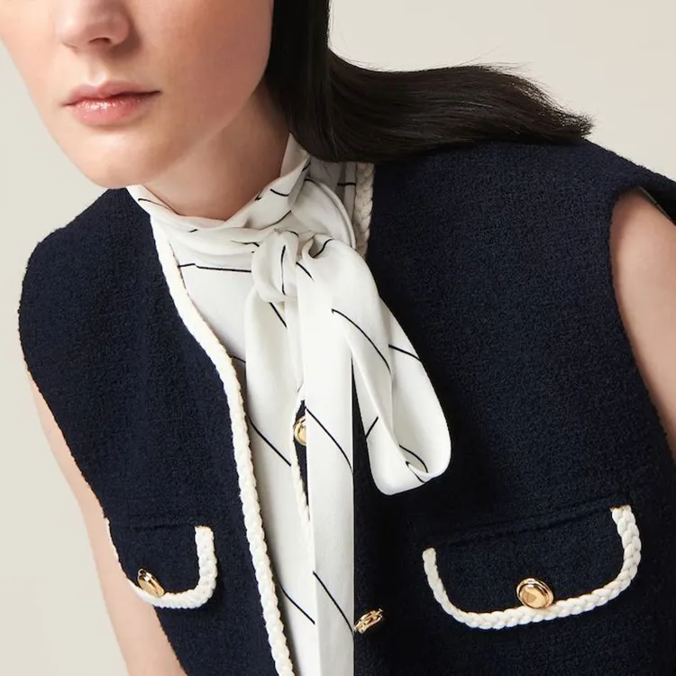 MIU MIU Single Breasted Tweed Vest Women's Marine Blue-5