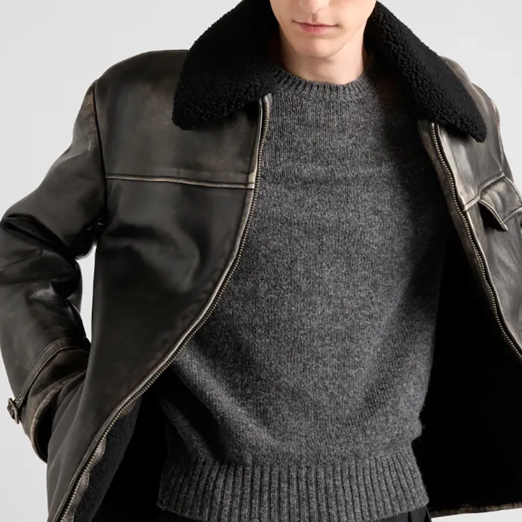PRADA Leather Jacket Men's Brown-6