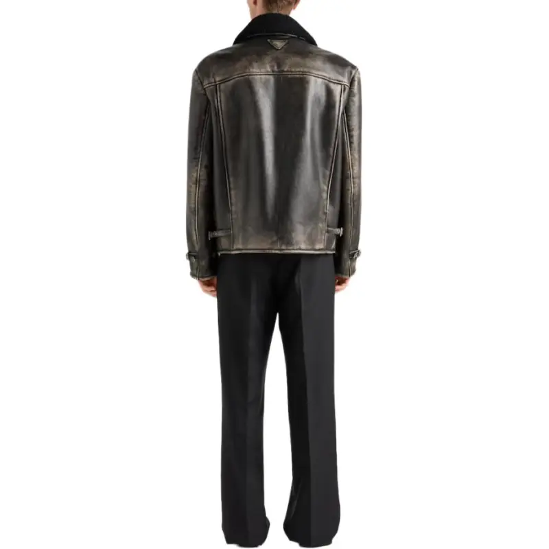 PRADA Leather Jacket Men's Brown-4