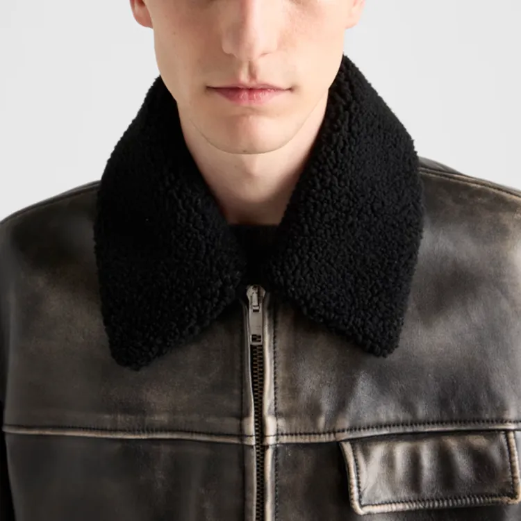 PRADA Leather Jacket Men's Brown-5