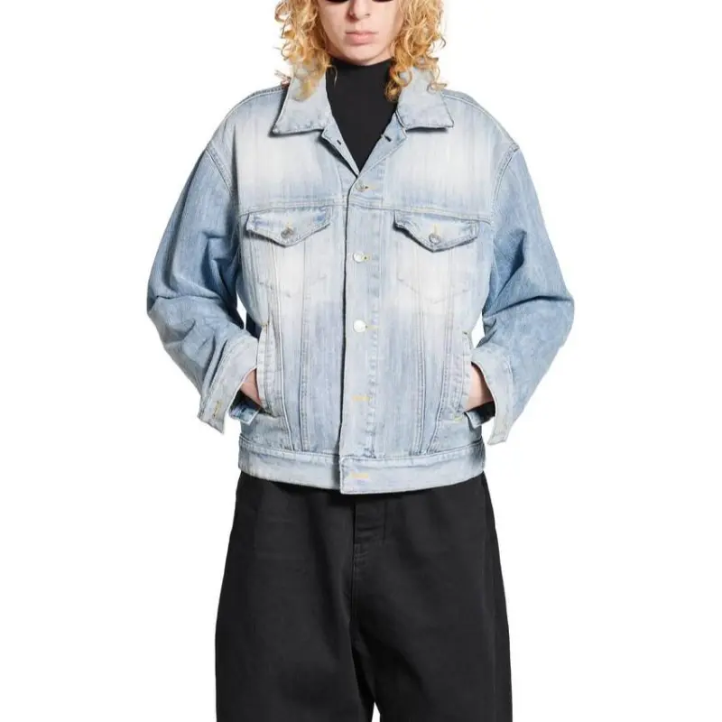 Balenciaga Collared Button Up Denim Jacket-2