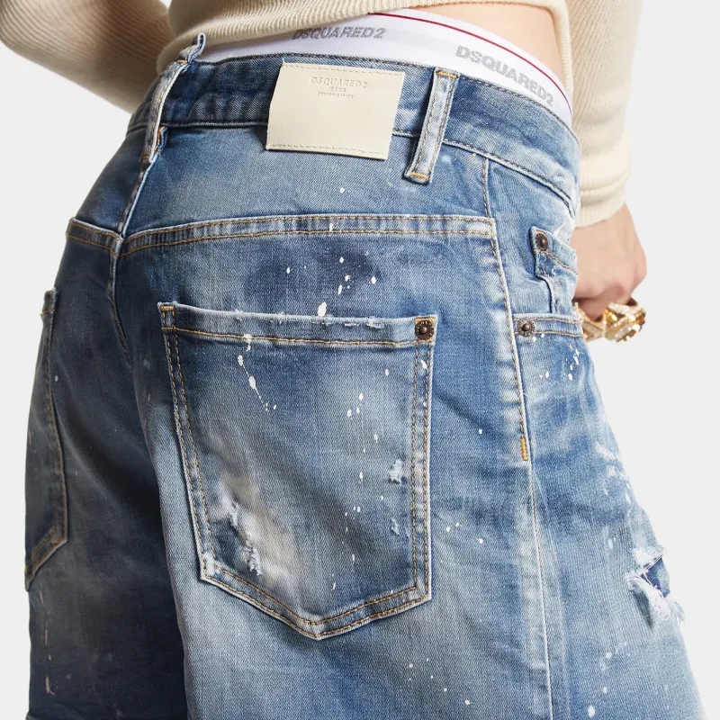 DSQUARED 2 Distressed High Waist Denim Shorts-5