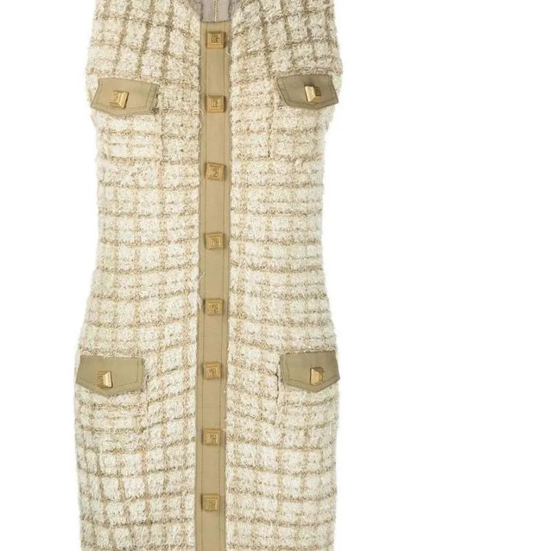 BALMAIN Buttoned Sleeveless Tweed Mini Dress-2