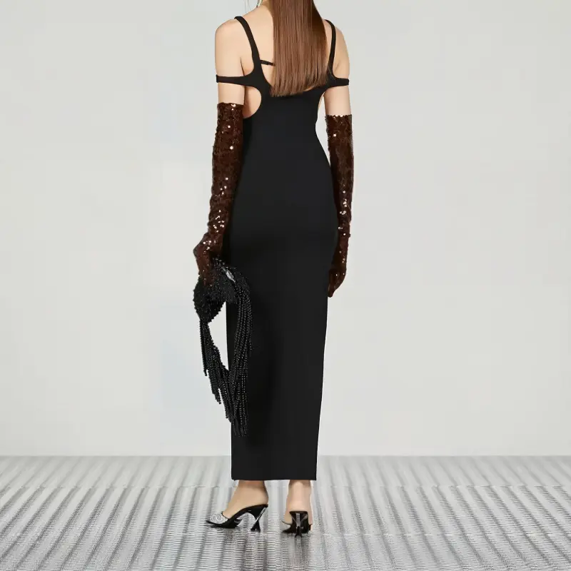 GUCCI Cut Out Detail Ribbed Maxi Dress-2
