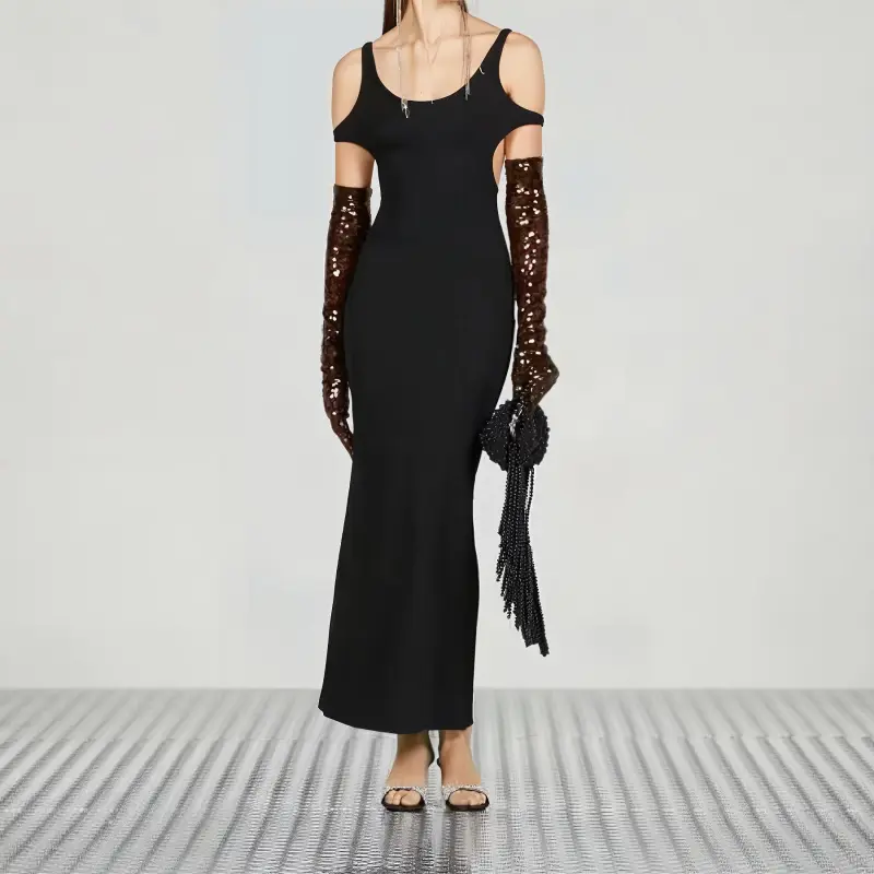 GUCCI Cut Out Detail Ribbed Maxi Dress-1