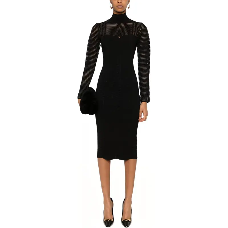 Elisabetta Franchi Herringbone Pattern Midi Dress-1