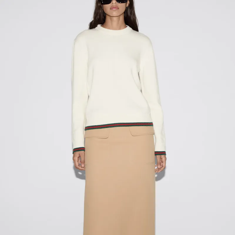 GUCCI Trim Detailed Crewneck Knit Sweater-2