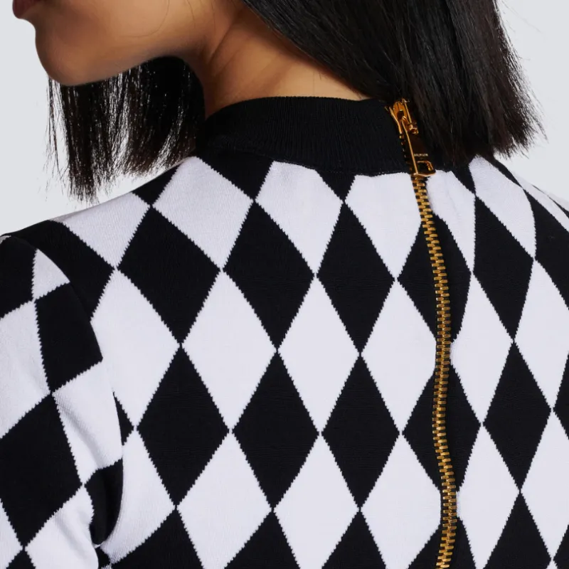 BALMAIN Diamond Patterned Knitted Cropped Top-4