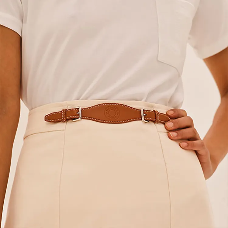 HERMES Leather Short Skirts Women's White-3