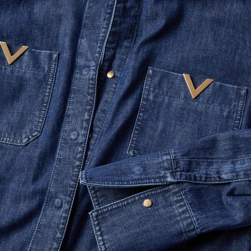Valentino Chambray Denim Jumpsuit Women's Blue-5