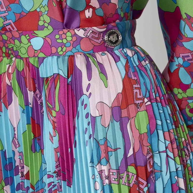VERSACE Abstract-print Pleated Midi Skirt-4
