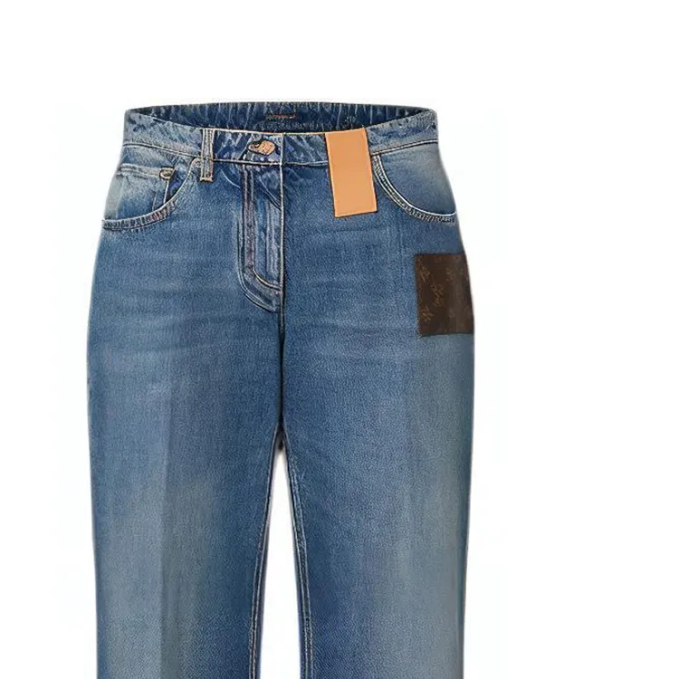 LOUIS VUITTON Stonewashed Monogram Patch Boot Cut Jeans Women's Blue-3