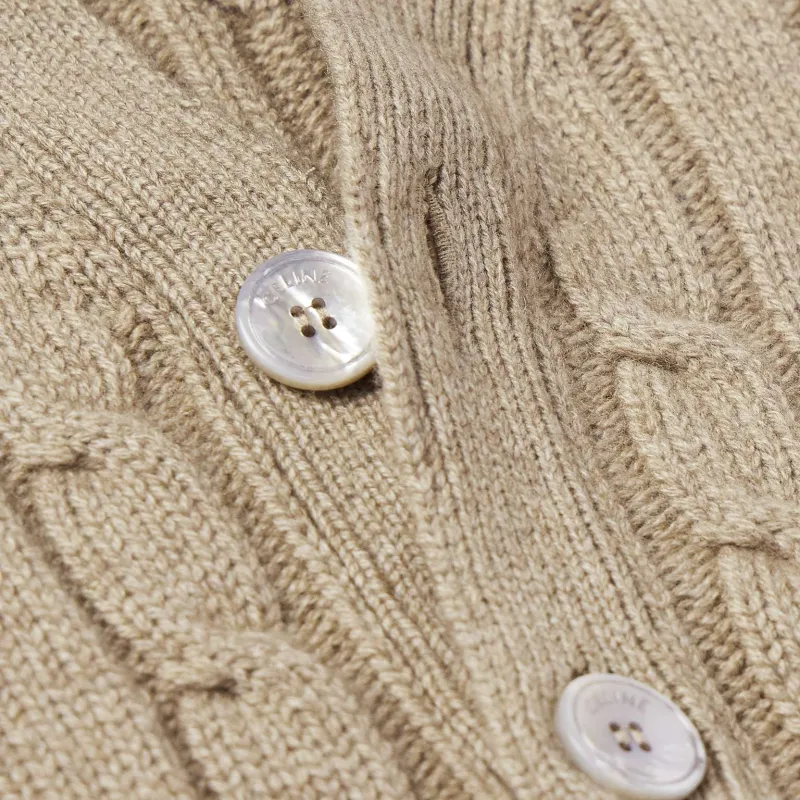 CELINE Cable knit Triomphe Cardigan In Cashmere-4