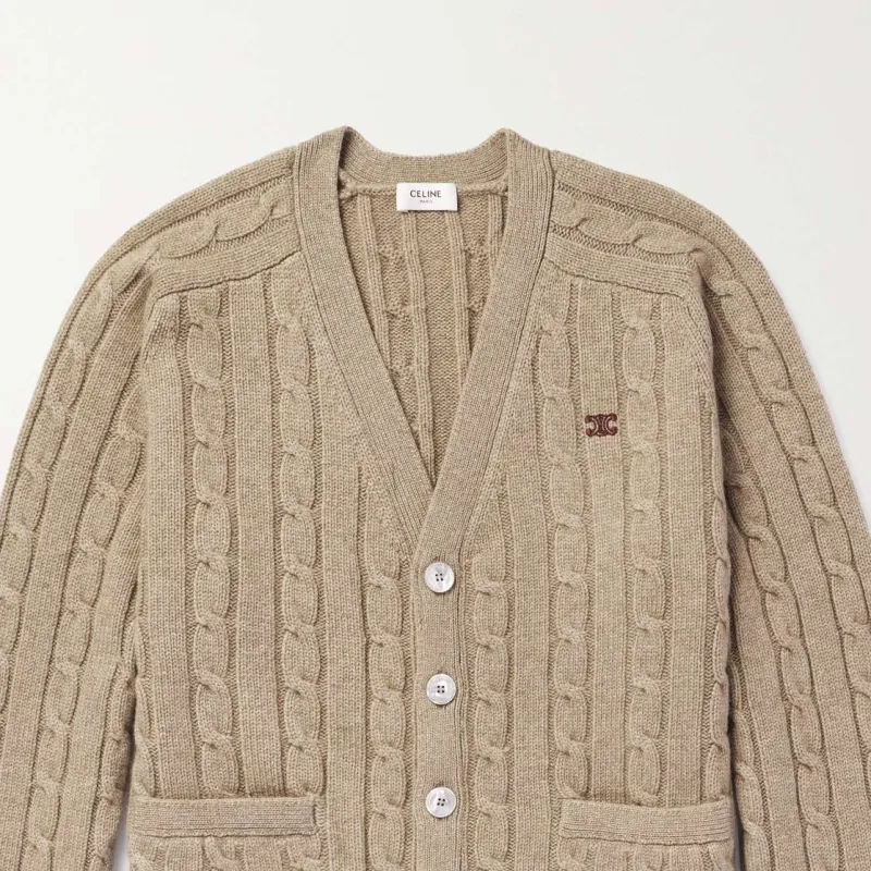 CELINE Cable knit Triomphe Cardigan In Cashmere-3