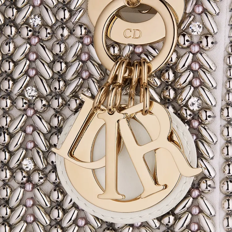 DIOR Lady Dior Latte Cotton Lady Dior Bag, Shoulder Bag, Crossbody Bag, Handbag Mini Women's Metallic-5