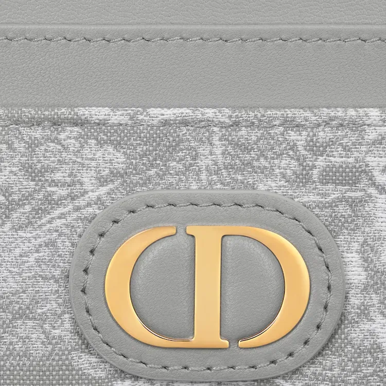 DIOR 30 Montaigne Cow Leather Jacquard Card Holder Women's Gray-2