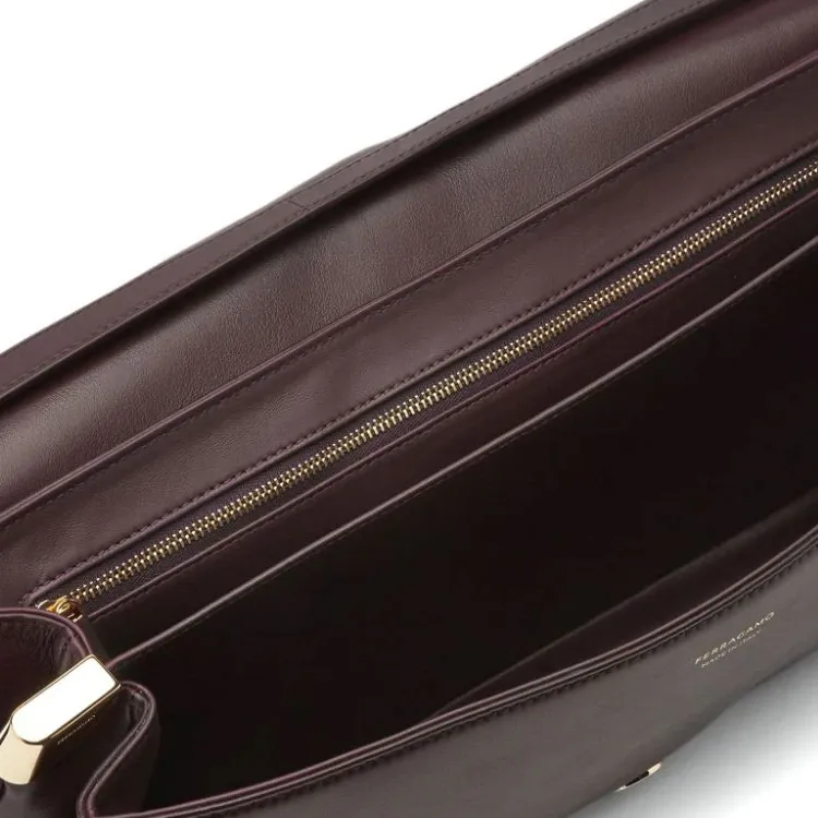FERRAGAMO Calfskin Shoulder Bag Large Size Women's Blood Red-4