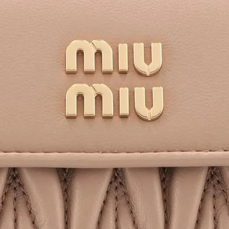 MIU MIU Leather Wallet Mini Women's Khaki-5
