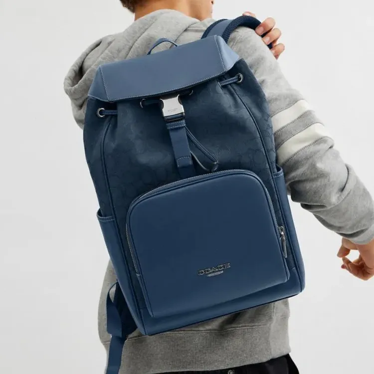 COACH Cow Leather Backpack Medium Size Unisex Deep Denim-3