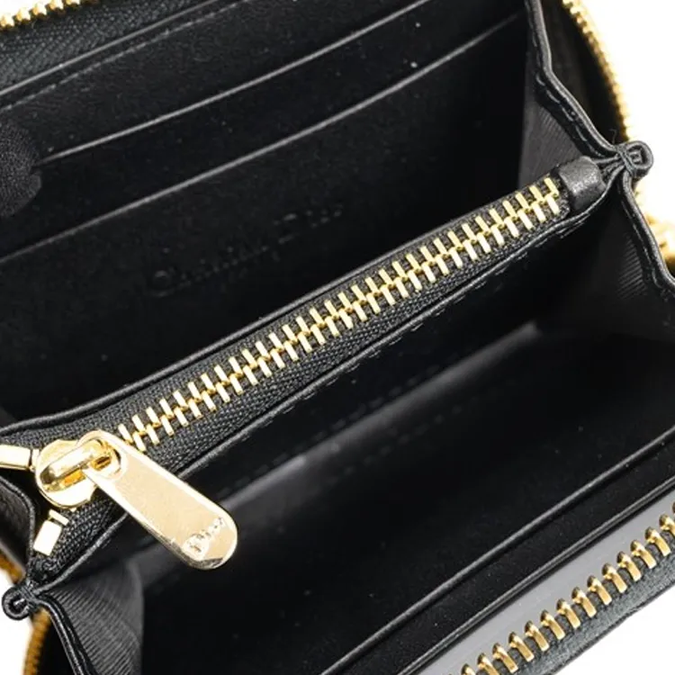 DIOR Lady Dior Sheepskin Coin Purses Wallets Women's Black-4