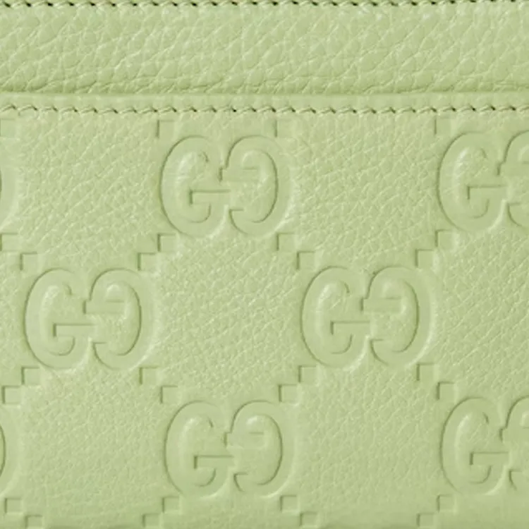 GUCCI Litchi Grain Leather Card Holder Women's Light Green-4