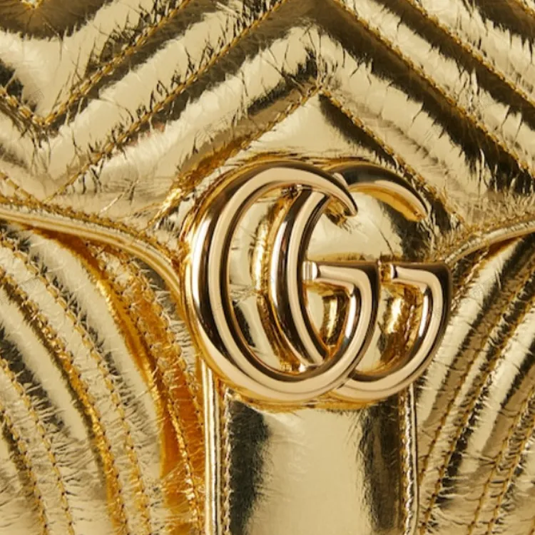 GUCCI GG Marmont Leather Shoulder Bag Small Size Women's Gold-5