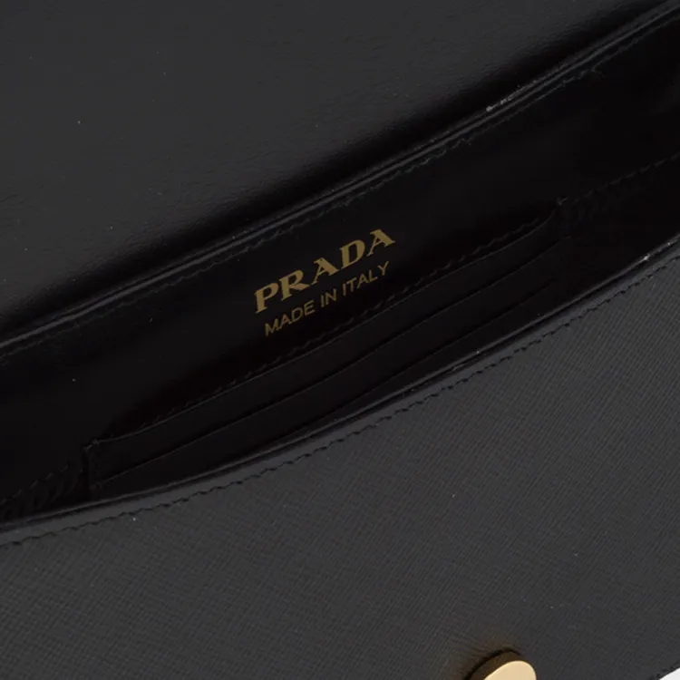 PRADA Saffiano Leather Shoulder Bag Women's Black-3