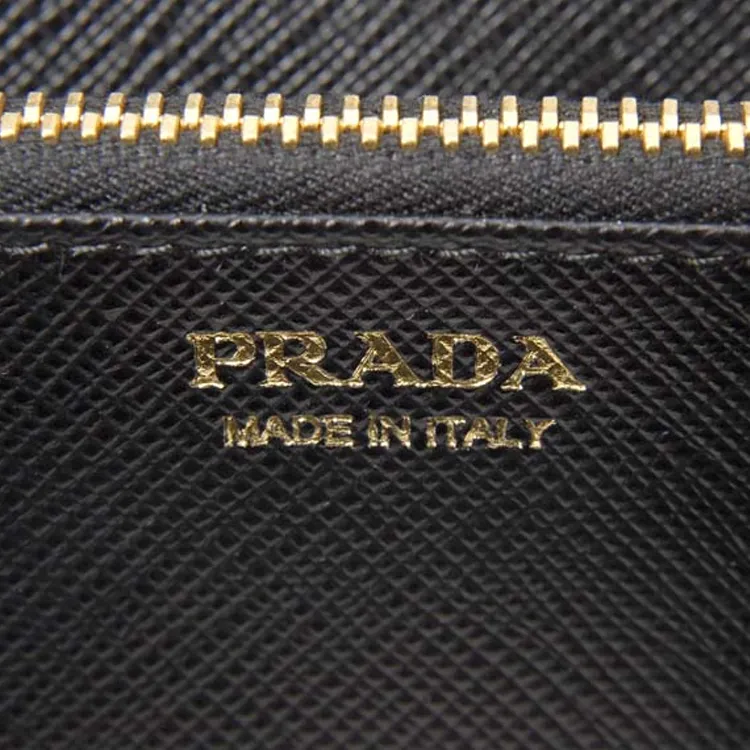 PRADA Cross Stitch Leather Wallet Women's Black-3