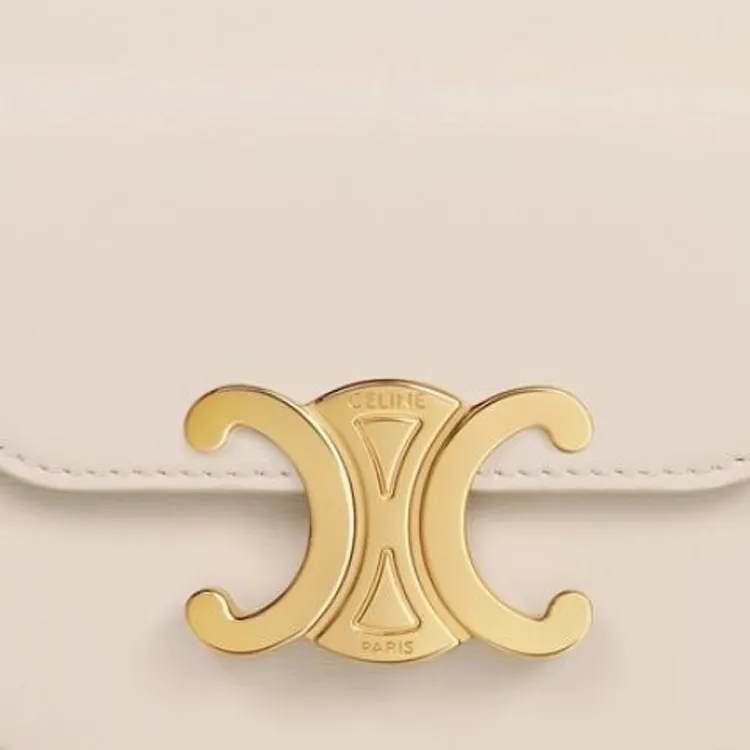 CELINE Triomphe Calfskin Shoulder Bag, Crossbody Bag Mini Women's Light Beige-5