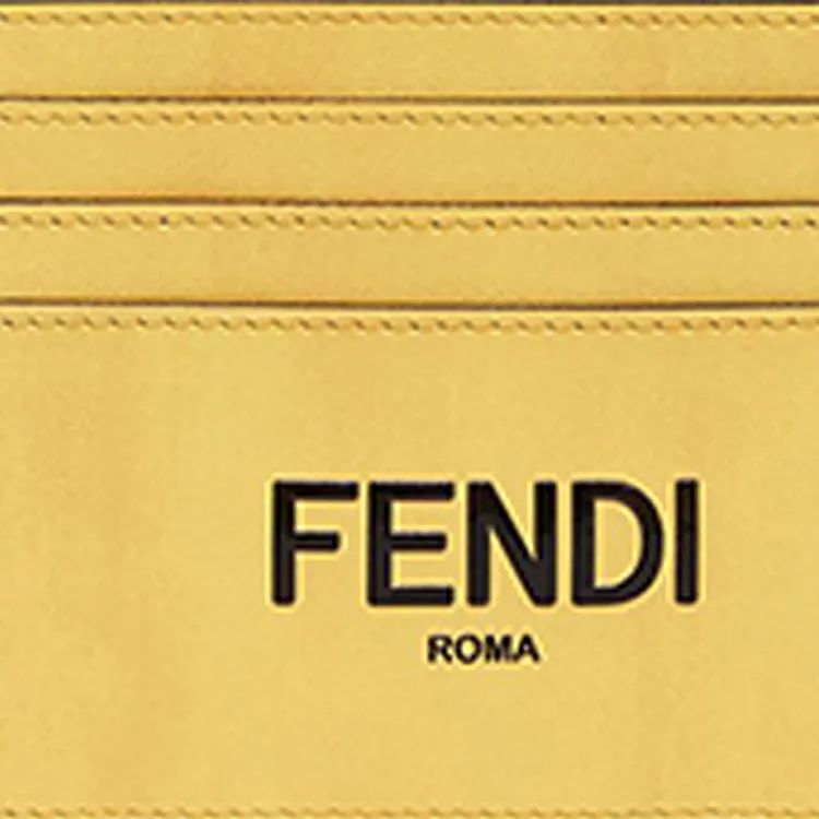 FENDI Cow Leather Card Clip Card Holder Men's Yellow-3