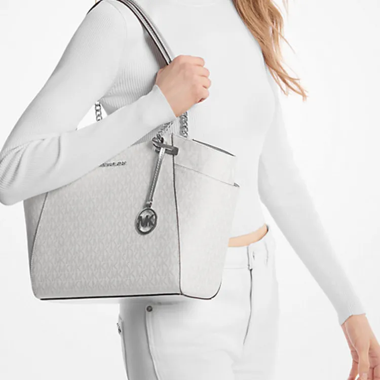 MICHAEL KORS Jet Set Coated Canvas Tote Bag, Shopping Bag, Shoulder Bag, Handbag Tubas Women's Silver-6