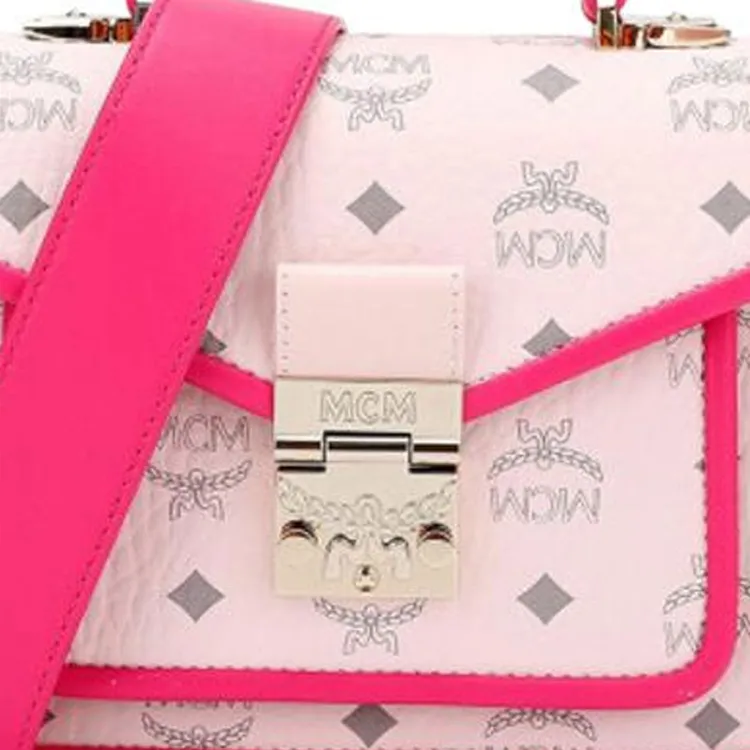 MCM Patricia Satchel Visetos Cow Leather Detail Shoulder Bag, Crossbody Bag Small Size Women's Pink-5