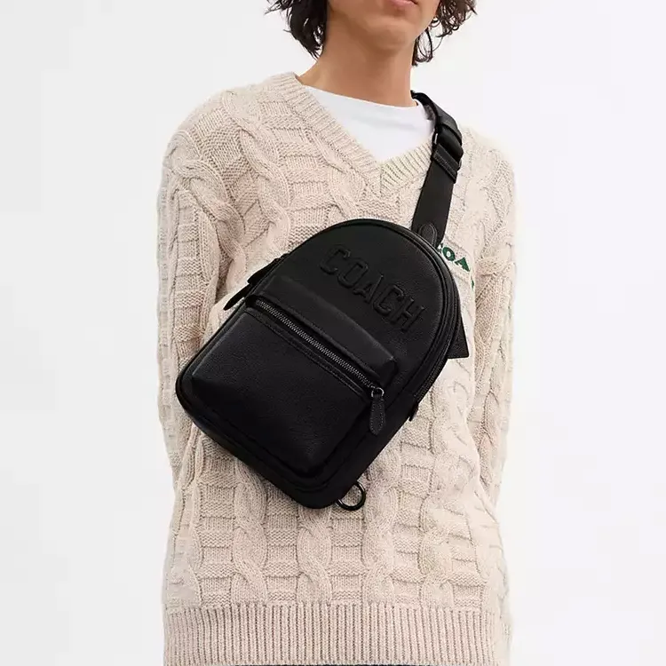 COACH Polished Pebbled Leather Crossbody Sling Bag Small Size Men's Black-4