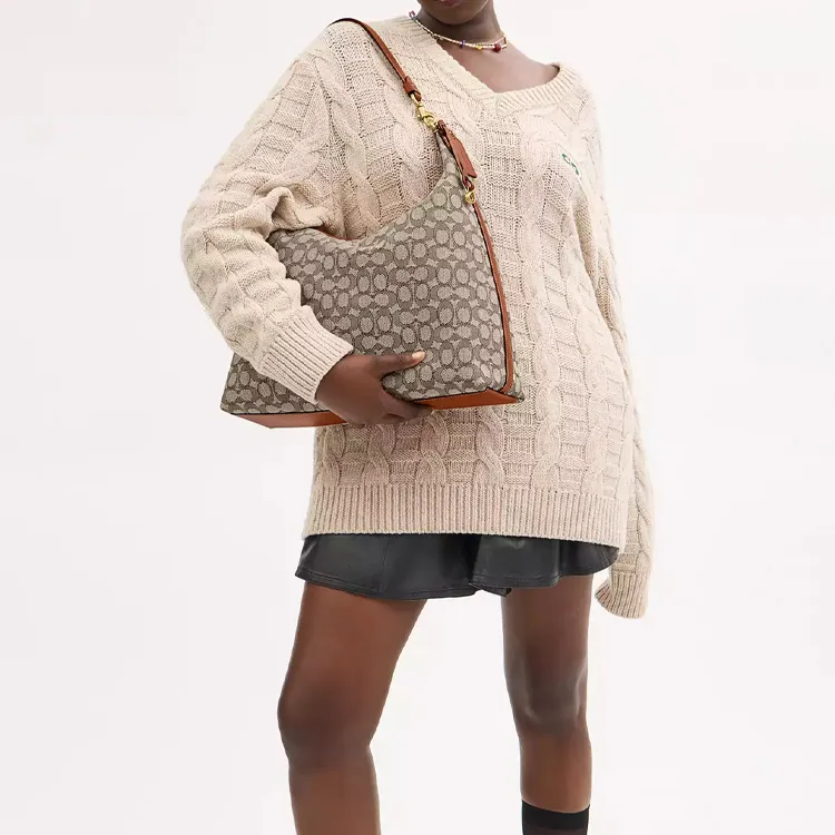 COACH Juliet Fabric Jacquard Handbag, Shoulder Bag Tubas Women's Cocoa Varnish Amber-5
