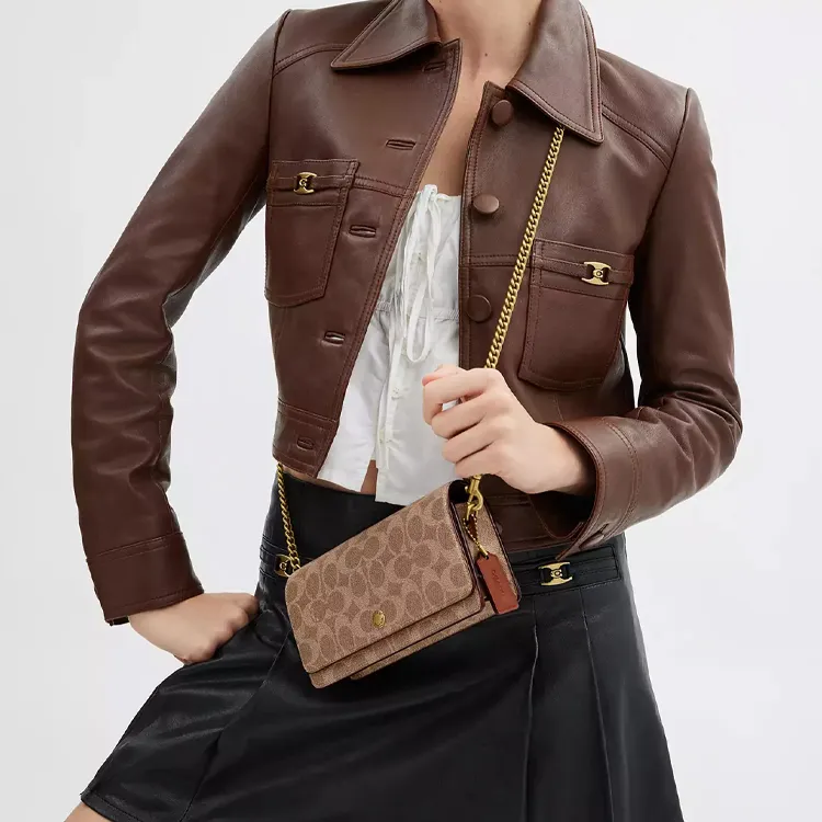 COACH Coated Canvas Wallet Trumpets Women's Tan With Caramel-3