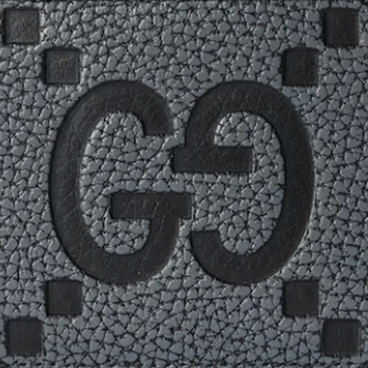 GUCCI Grained Leather Card Holder Large Size Men's Dark Gray & Black-4