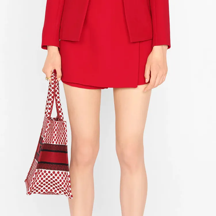 DIOR BookTote Embroidery Totes Handbags Small Size Women's Red-6