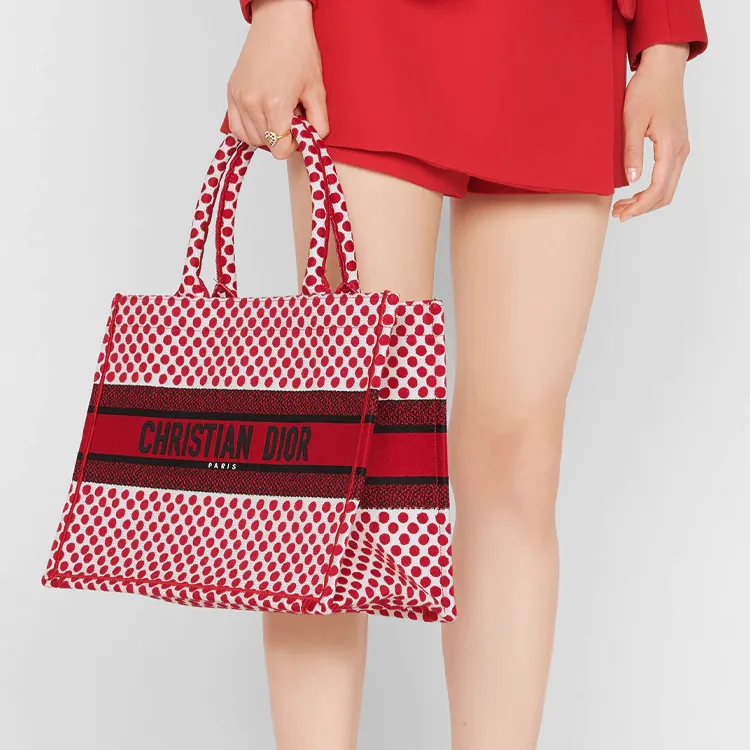 DIOR BookTote Embroidery Totes Handbags Small Size Women's Red-4