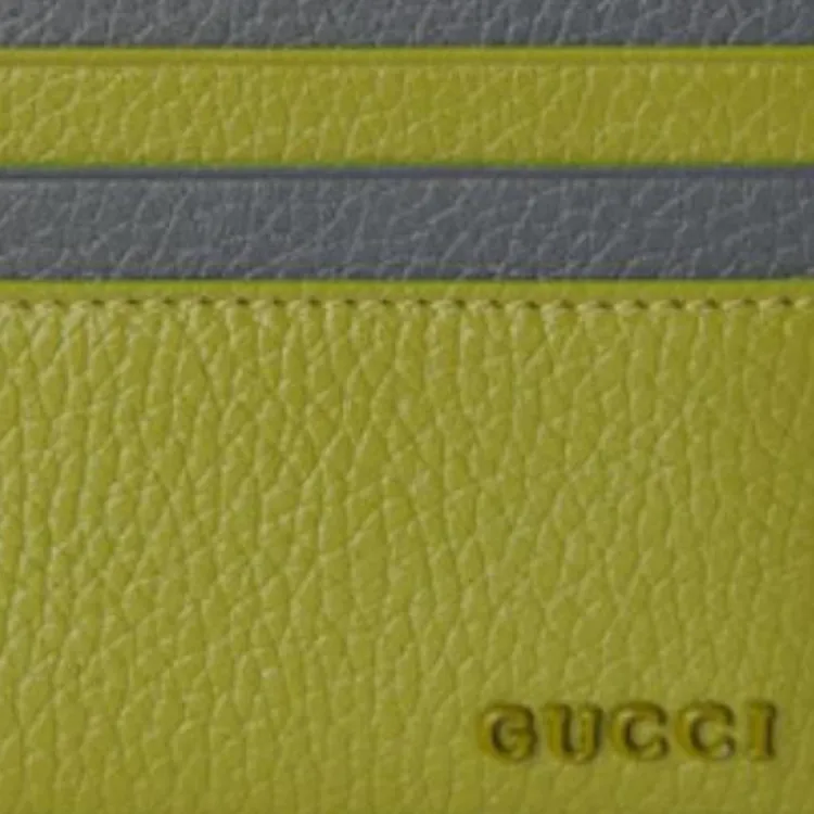 GUCCI Leather Card Holder Men's Green & Gray-4